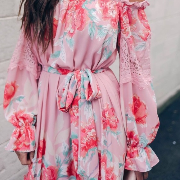 Vici Collection Adore Me Floral & Lace Off The Shoulder Maxi Dress - Picture 1 of 8